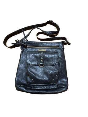 Stone & Co. Black Faux Leather Crossbody Bag with Brass Hardware
